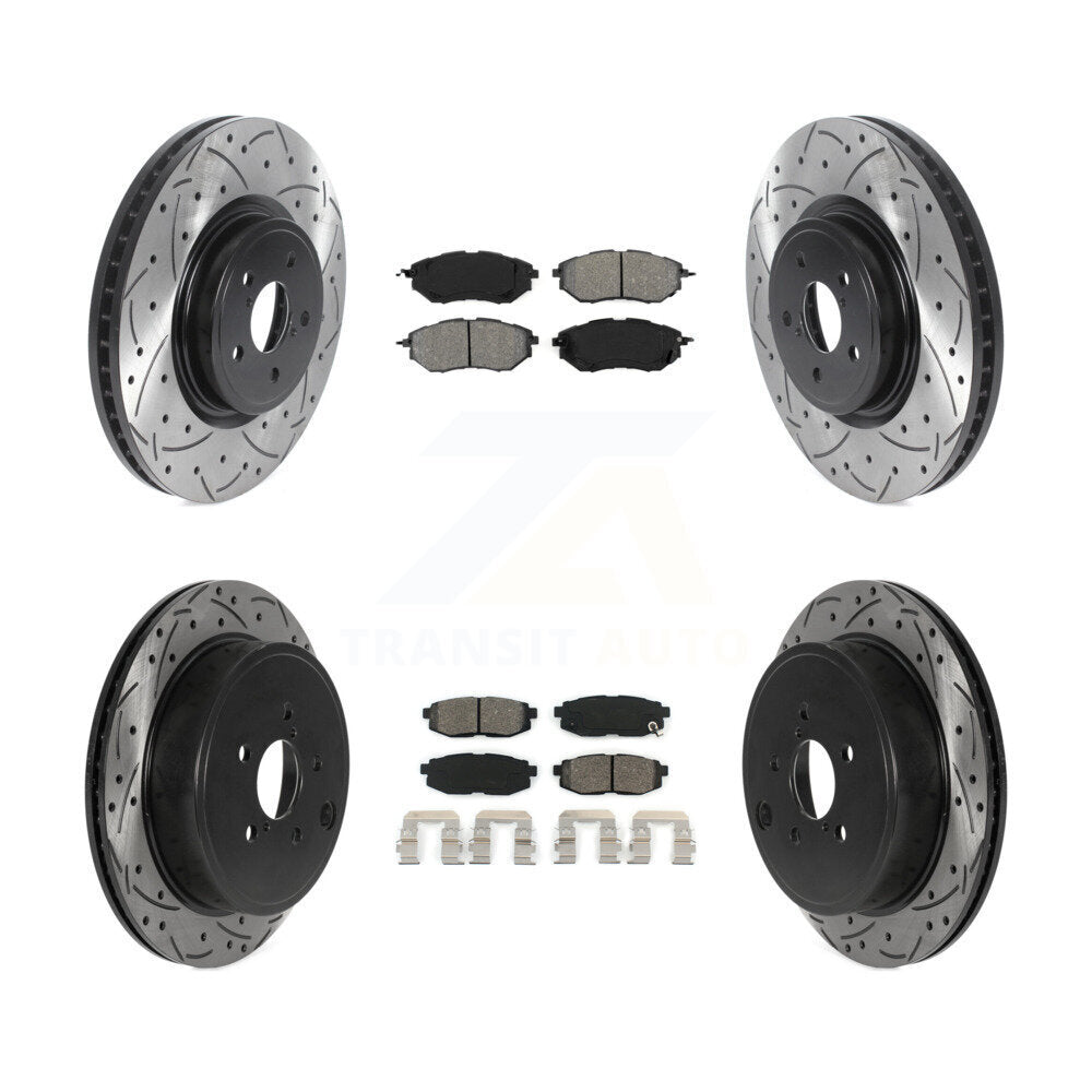 Drill Slot Disc Brake Rotors Semi-Metallic Pad Front Rear Kit For Subaru Outback