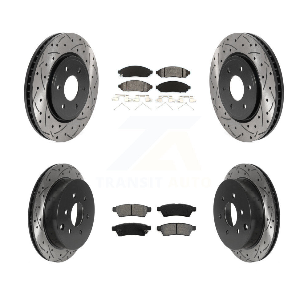 Drill Slot Disc Brake Rotor Semi-Metallic Pad Front Rear Kit For Nissan Frontier