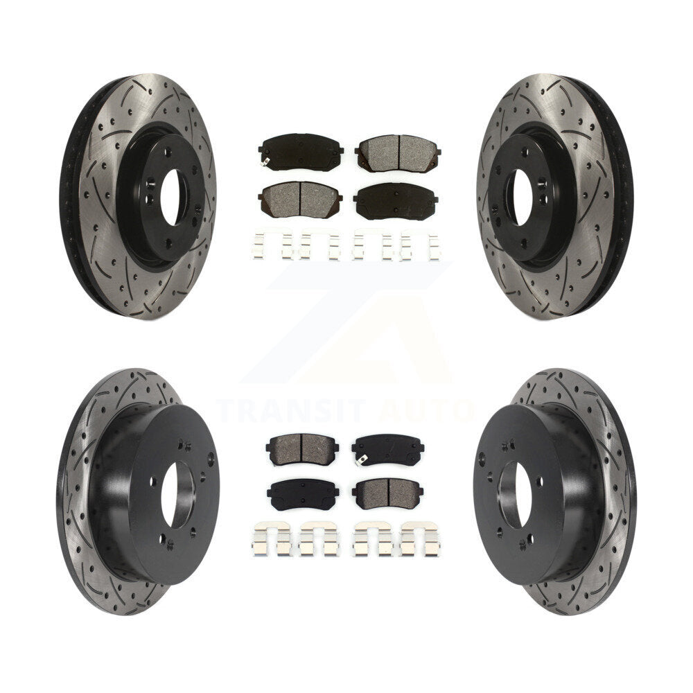 Drilled Slot Brake Rotor Semi-Metallic Pad Front Rear Kit For Hyundai Tucson Kia