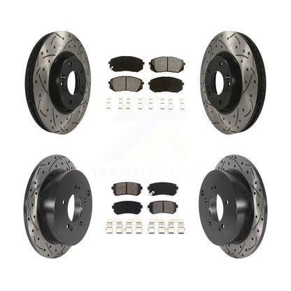 Drilled Slot Brake Rotor Semi-Metallic Pad Front Rear Kit For Hyundai Tucson Kia