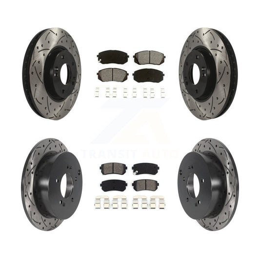 Drilled Slot Brake Rotor Semi-Metallic Pad Front Rear Kit For Hyundai Tucson Kia