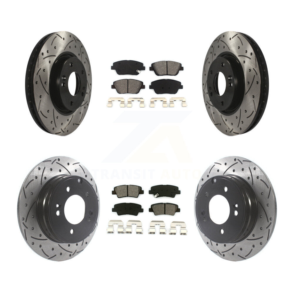 Drilled Slot Brake Rotor Semi-Metallic Pad Front Rear Kit For Hyundai Sonata Kia