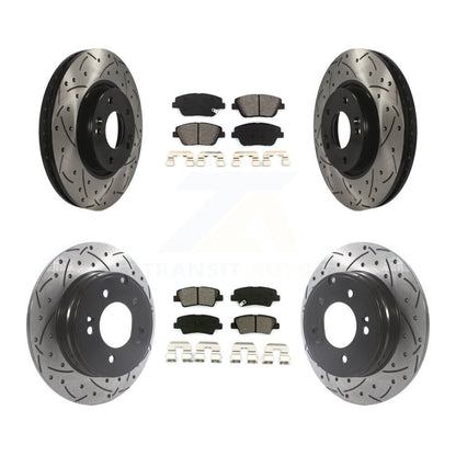 Drilled Slot Brake Rotor Semi-Metallic Pad Front Rear Kit For Hyundai Sonata Kia