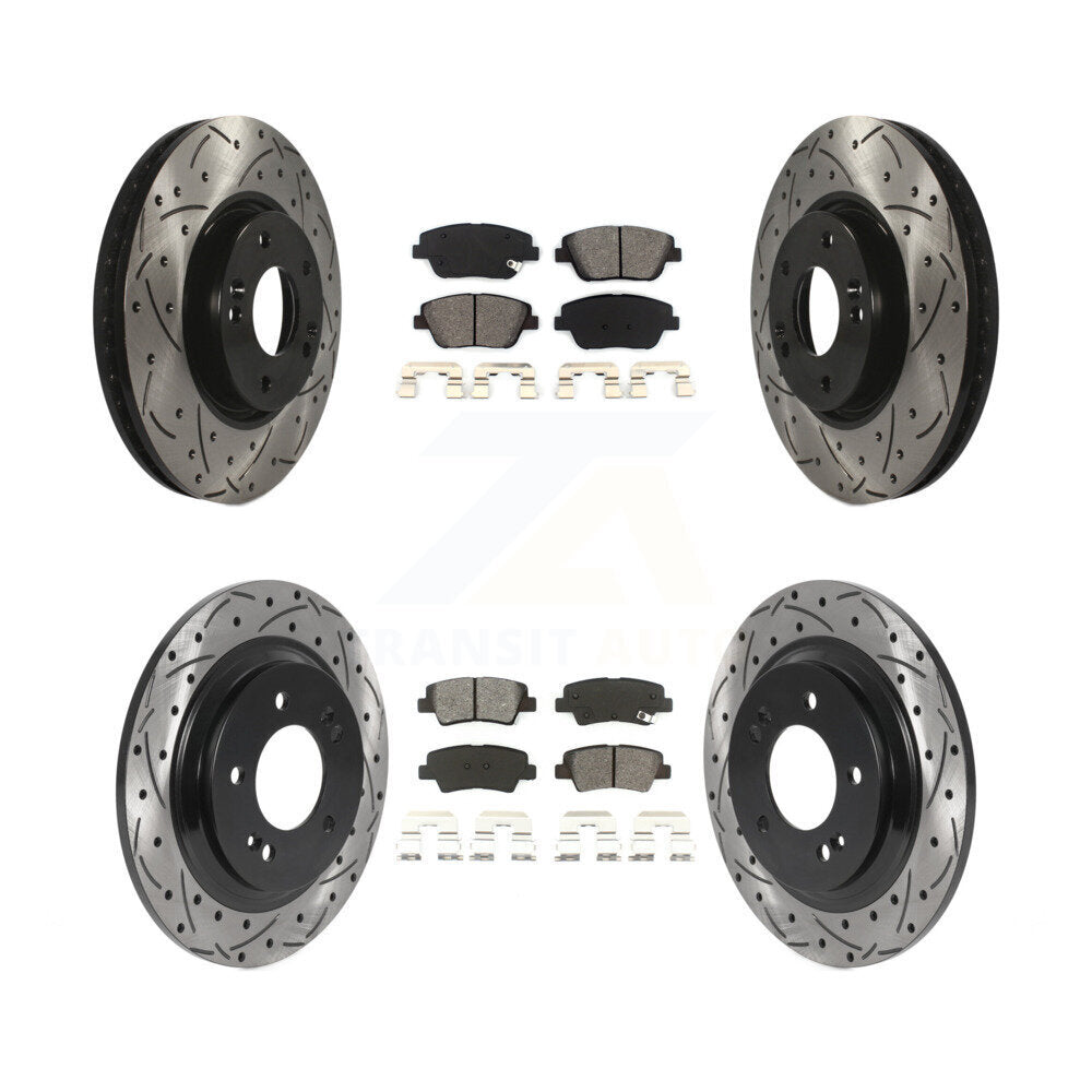 Coat Drill Slot Disc Brake Rotor Semi-Metallic Pad Front Rear Kit For Kia Optima