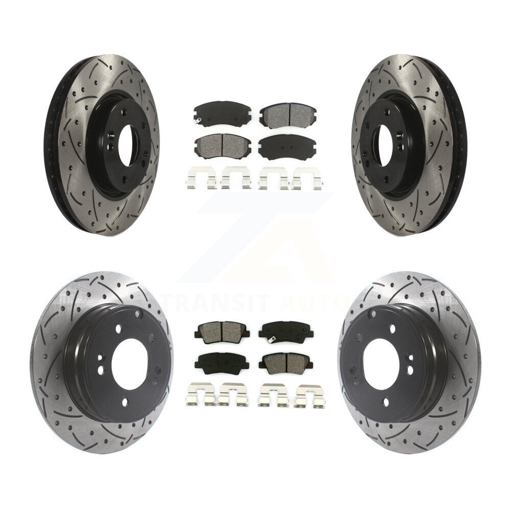 Drill Slot Brake Rotors Semi-Metallic Pad Front Rear Kit For Hyundai Sonata 3.3L