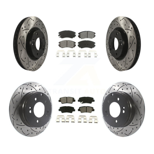 Drill Slot Brake Rotors Semi-Metallic Pad Front Rear Kit For Hyundai Sonata 3.3L