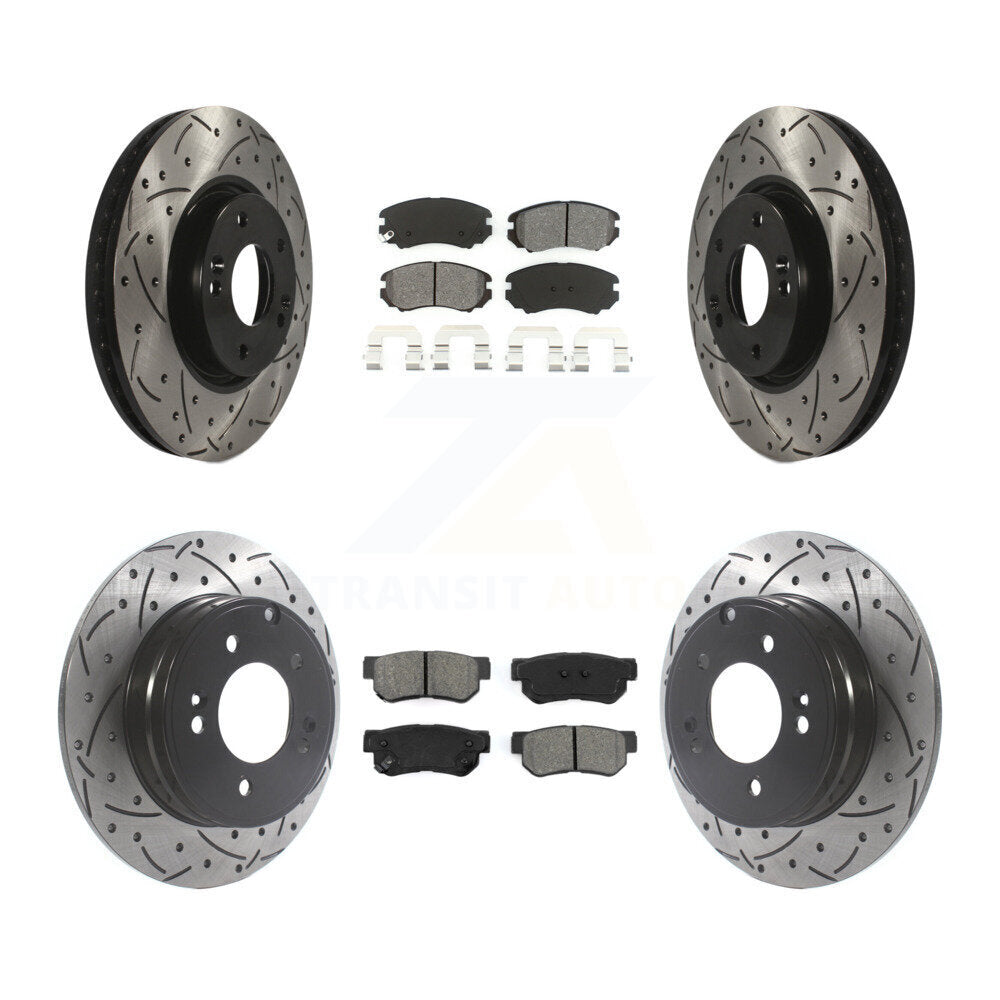 Drill Slot Brake Rotors Semi-Metallic Pad Front Rear Kit For Hyundai Sonata 3.3L