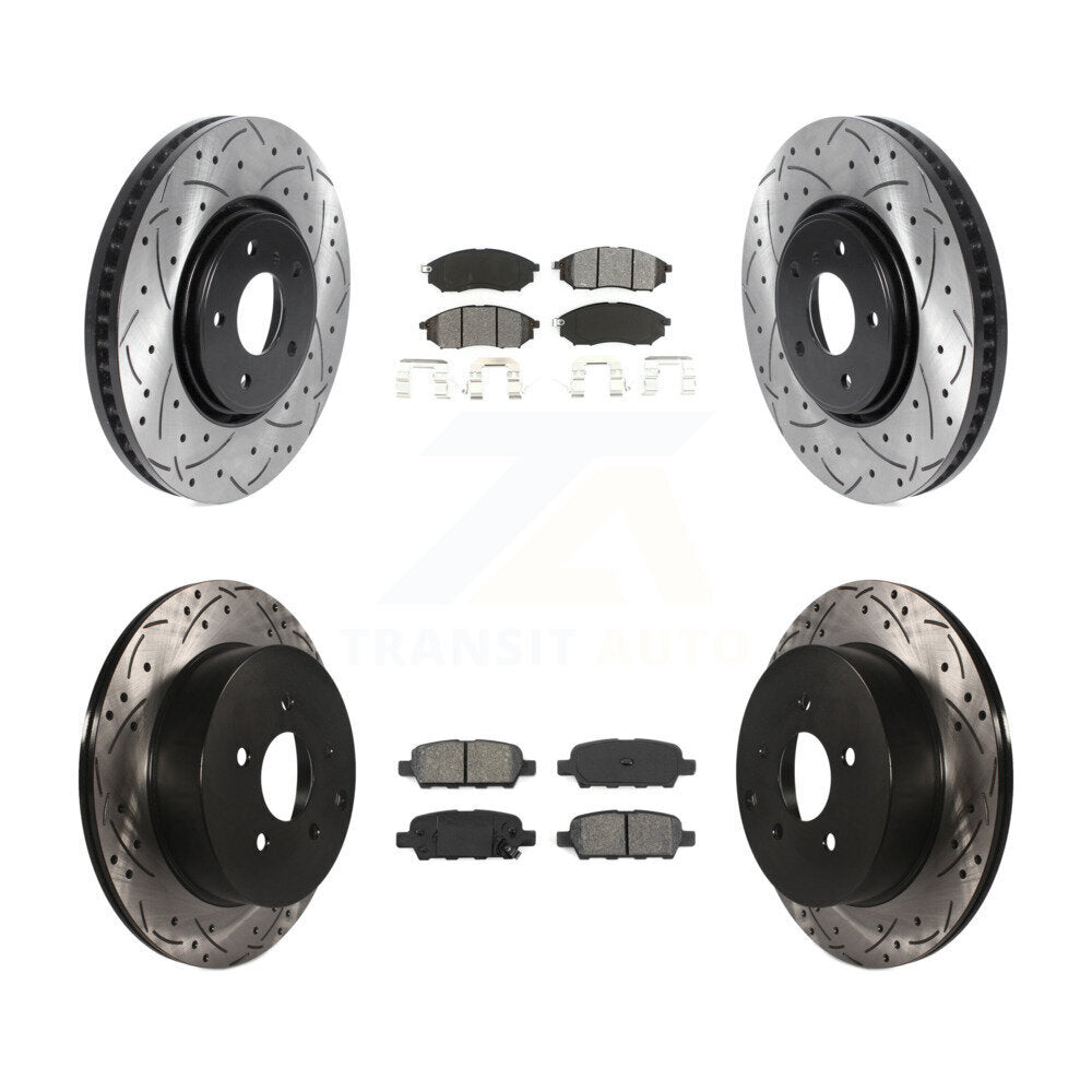 Drilled Slot Brake Rotor Semi-Metallic Pad Front Rear Kit For INFINITI FX35 FX37
