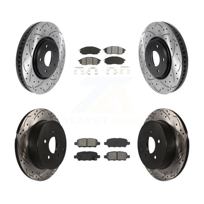 Drilled Slot Brake Rotor Semi-Metallic Pad Front Rear Kit For INFINITI FX35 FX37