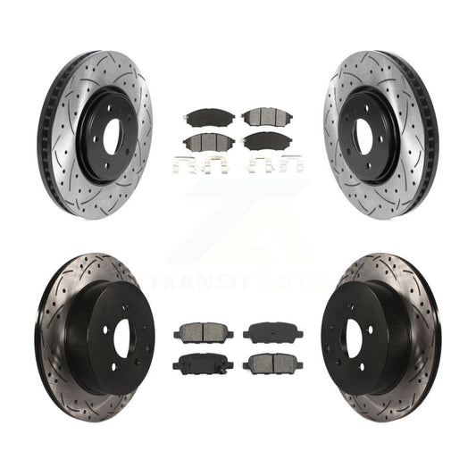 Drilled Slot Brake Rotor Semi-Metallic Pad Front Rear Kit For INFINITI FX35 FX37
