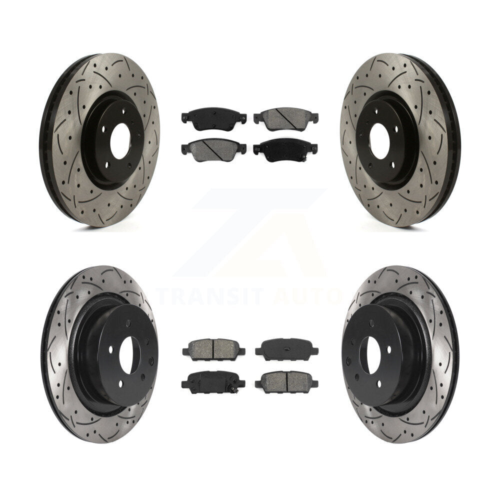 Drilled Slot Brake Rotor & Semi-Metallic Pad Front Rear Kit For INFINITI G35 Q60