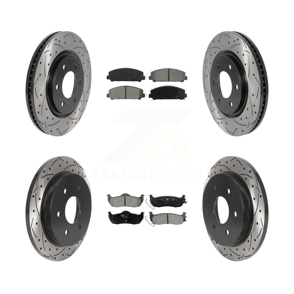 Drill Slot Brake Rotors Semi-Metallic Pad Front Rear Kit For Nissan TITAN Armada