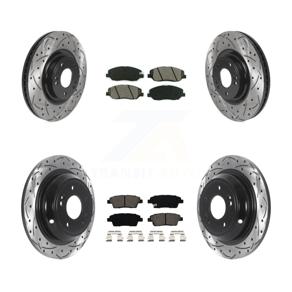 Drill Slot Brake Rotor Semi-Metallic Pad Front Rear Kit For Hyundai Genesis 3.8L
