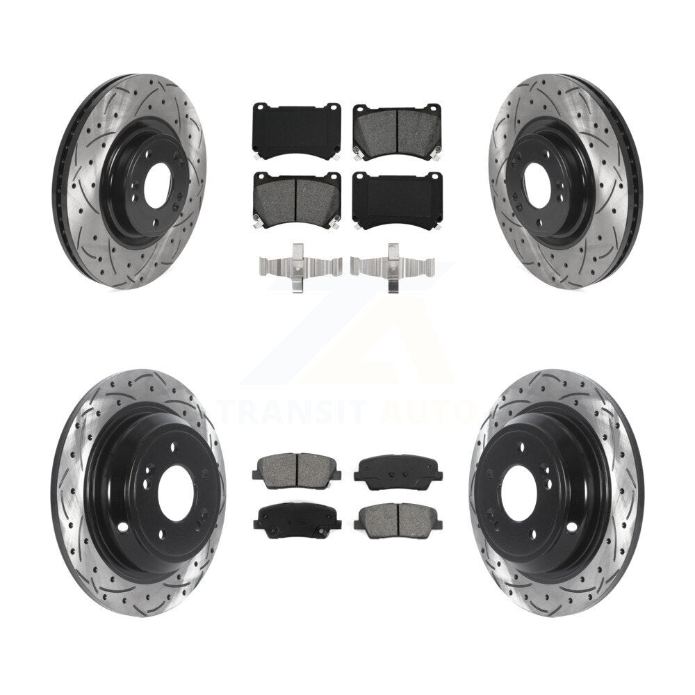 Drill Slot Brake Rotor Semi-Metallic Pad Front Rear Kit For Hyundai Genesis 4.6L