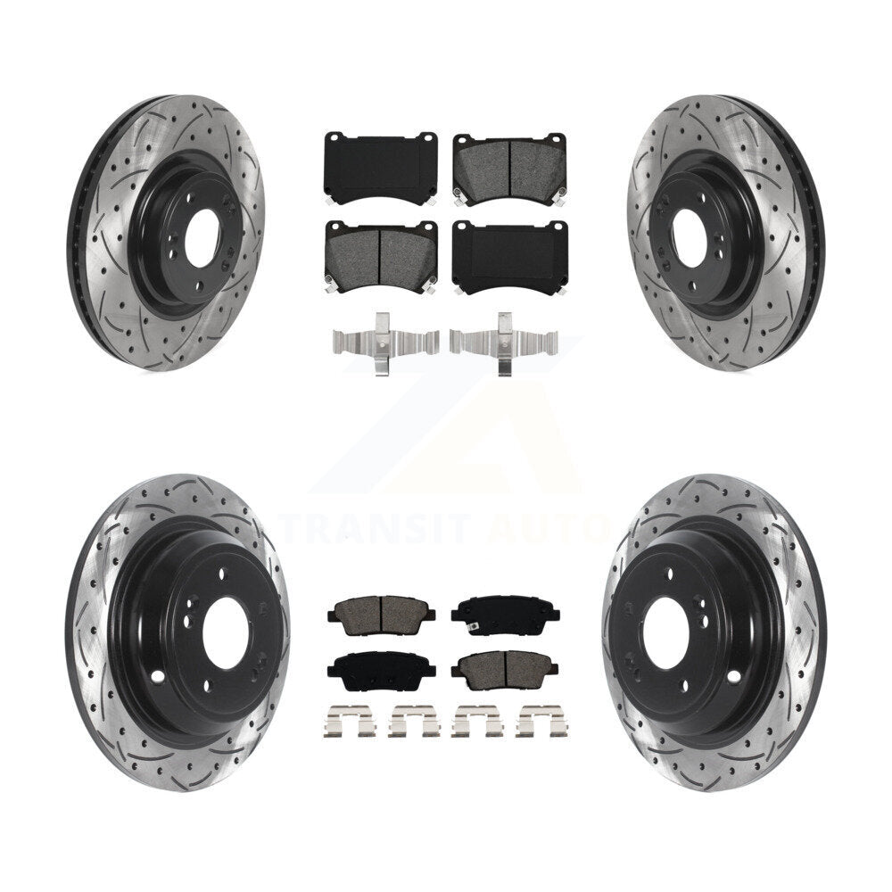 Drill Slot Disc Brake Rotor Semi-Metallic Pad Front Rear Kit For Hyundai Genesis