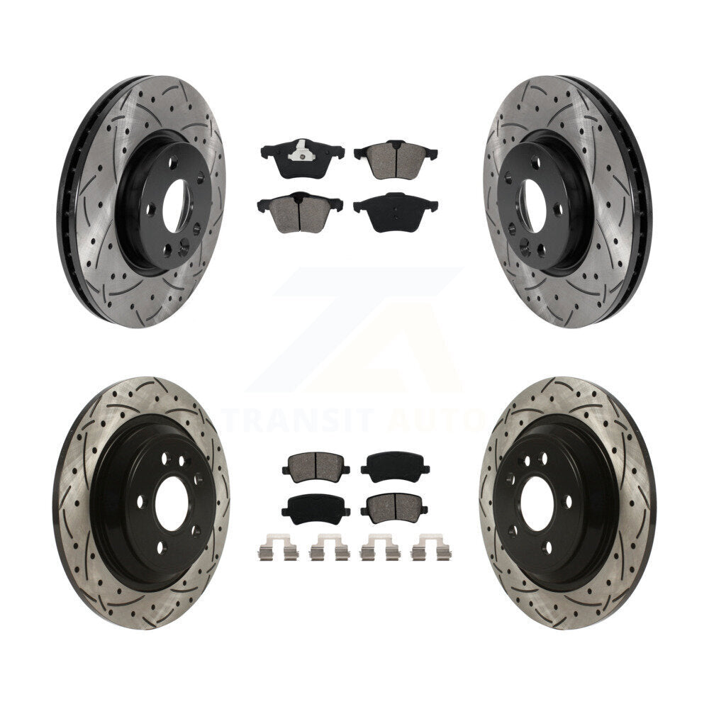 Coat Drill Slot Disc Brake Rotors Semi-Metallic Pad Front Rear Kit For Volvo V70