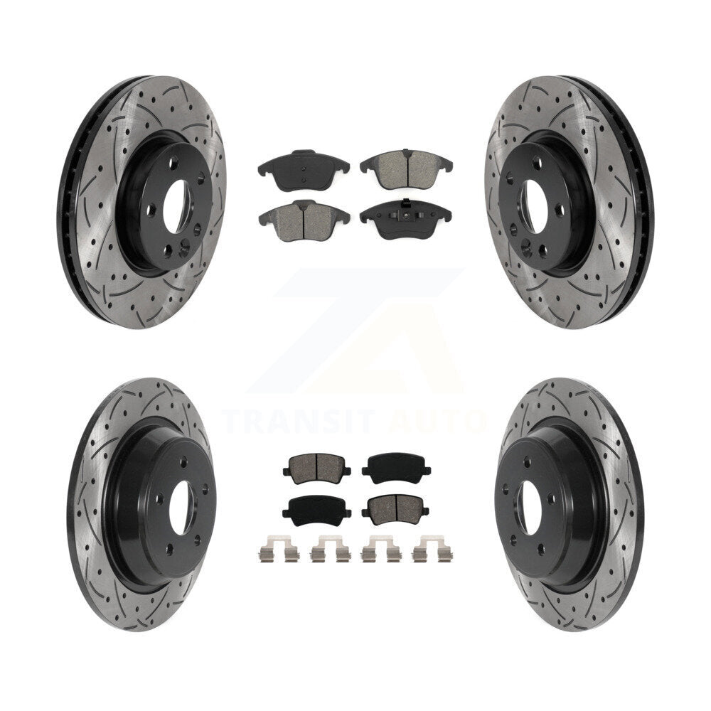 Coated Drilled Slotted Disc Brake Rotor And Semi-Metallic Pad Front Rear Kit For