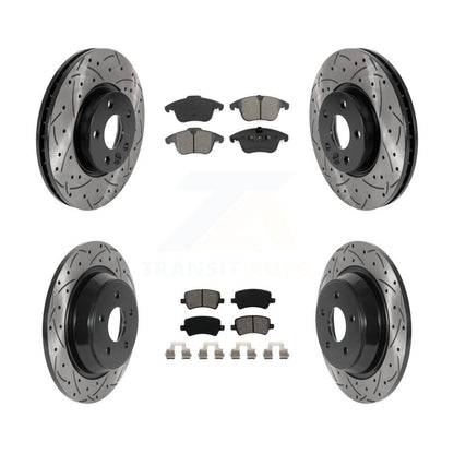 Coated Drilled Slotted Disc Brake Rotor And Semi-Metallic Pad Front Rear Kit For