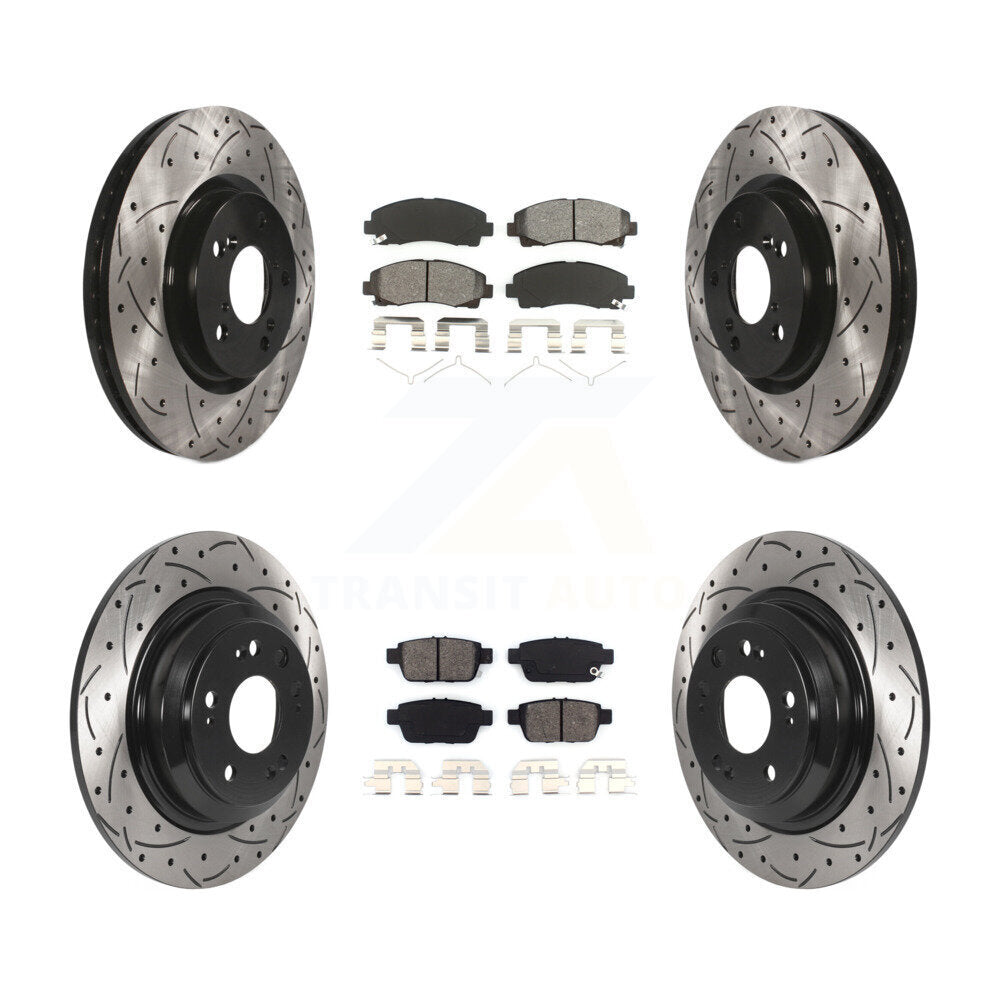 Drilled Slot Brake Rotor Semi-Metallic Pad Front Rear Kit For 2009-2014 Acura TL