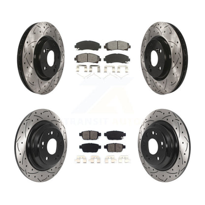 Drilled Slot Brake Rotor Semi-Metallic Pad Front Rear Kit For 2009-2014 Acura TL