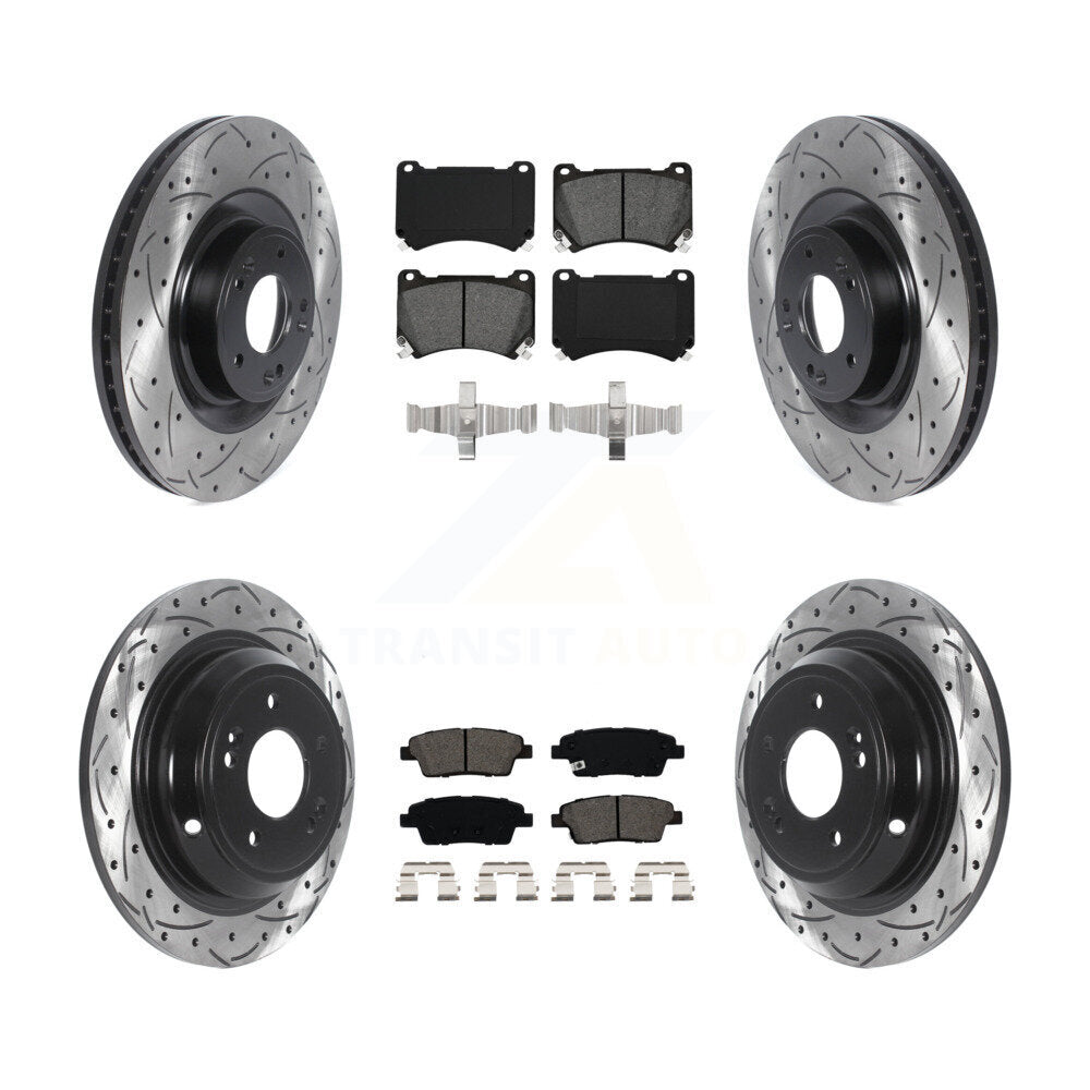Drill Slot Brake Rotor Semi-Metallic Pad Front Rear Kit For Hyundai Genesis 5.0L