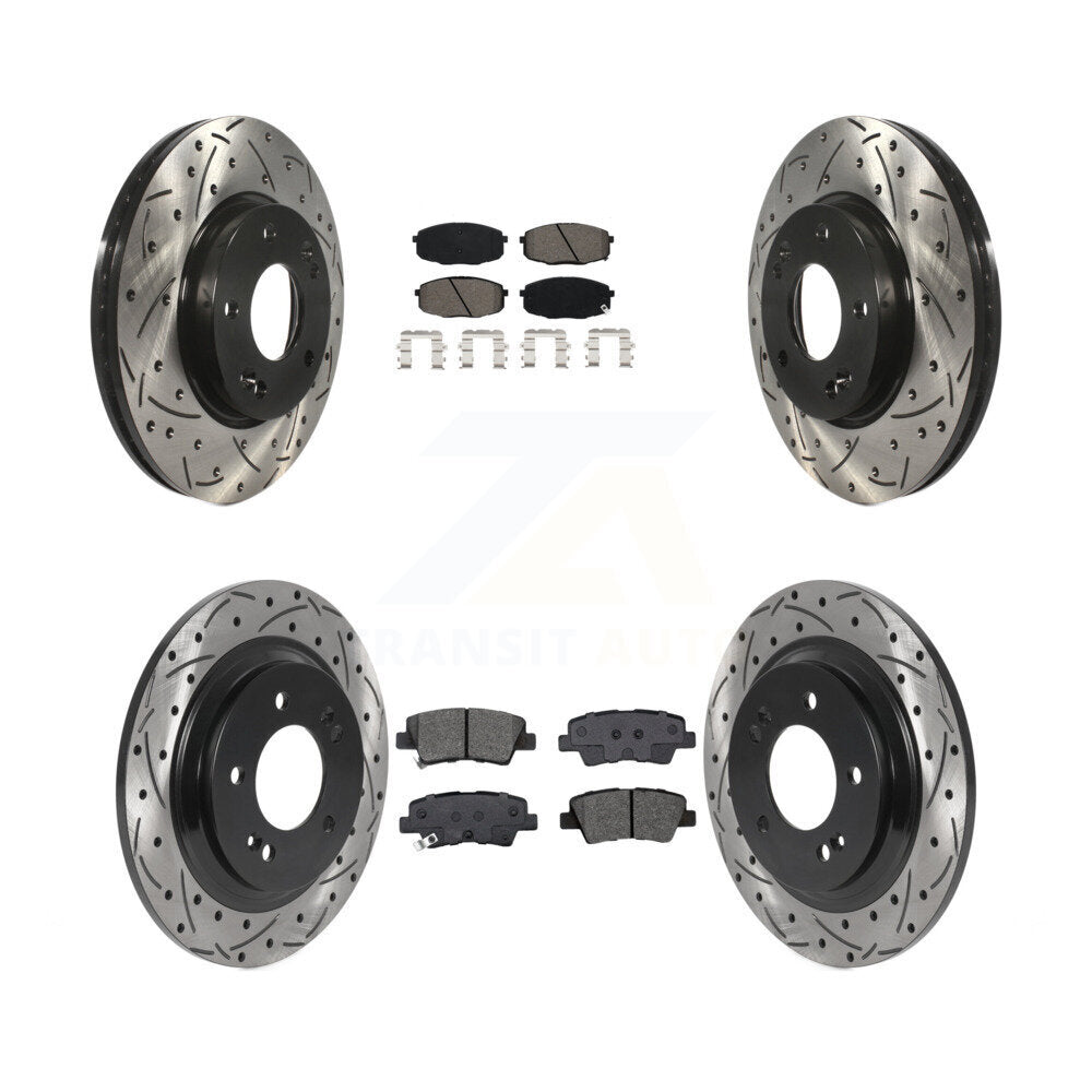 Drilled Slot Brake Rotor Semi-Metallic Pad Front Rear Kit For Kia Forte5 Hyundai
