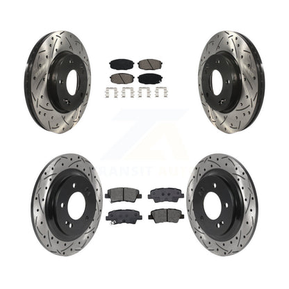 Drilled Slot Brake Rotor Semi-Metallic Pad Front Rear Kit For Kia Forte5 Hyundai