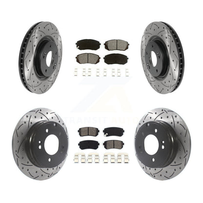 Drilled Slot Brake Rotor Semi-Metallic Pad Front Rear Kit For Hyundai Tucson Kia