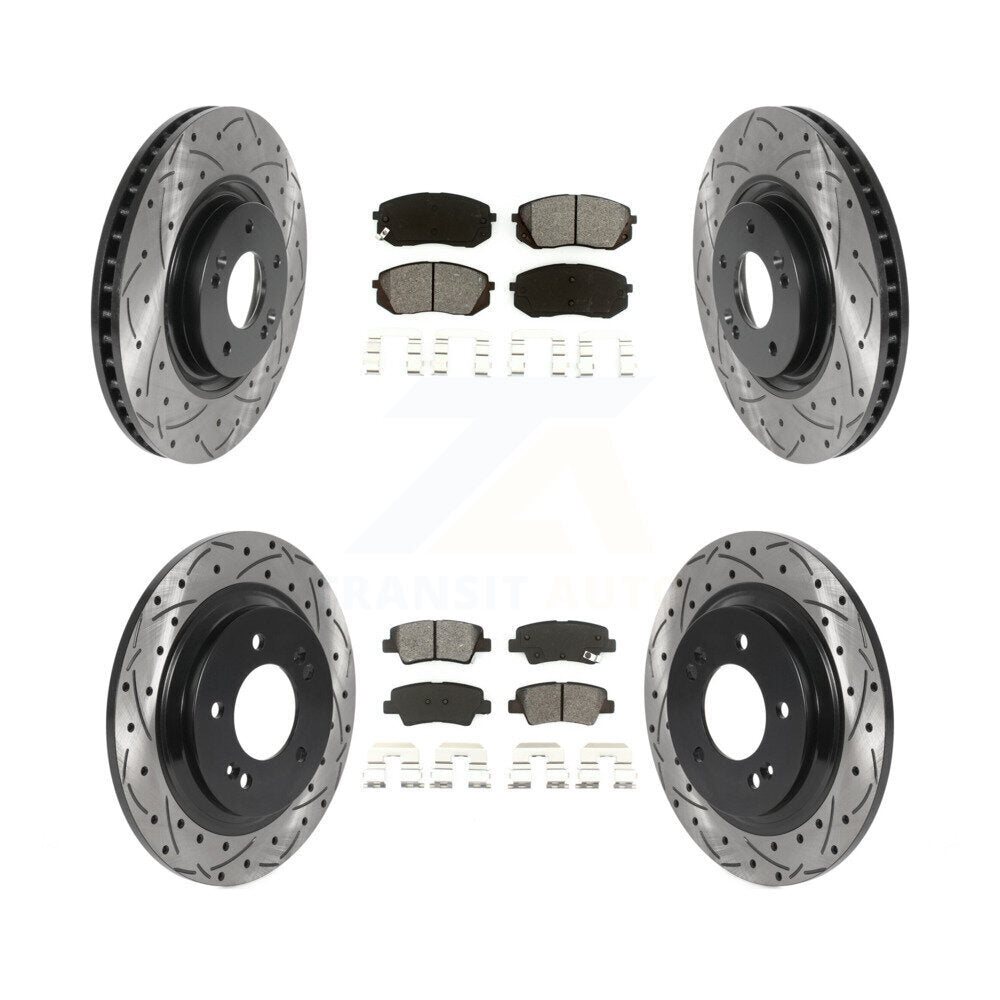 Drilled Slot Brake Rotor Semi-Metallic Pad Front Rear Kit For Hyundai Sonata Kia