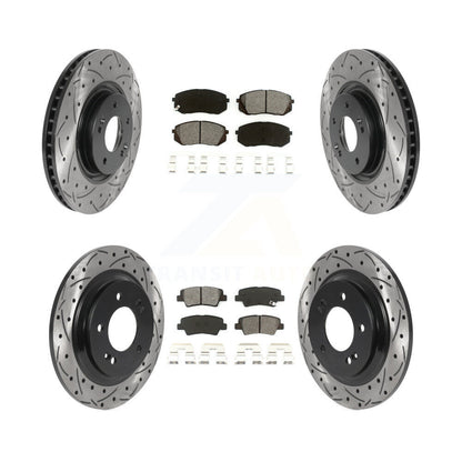 Drilled Slot Brake Rotor Semi-Metallic Pad Front Rear Kit For Hyundai Sonata Kia