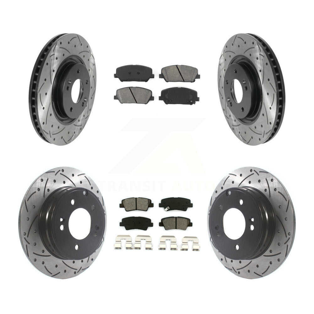 Drill Slot Disc Brake Rotor Semi-Metallic Pad Front Rear Kit For Kia Optima 2.0L