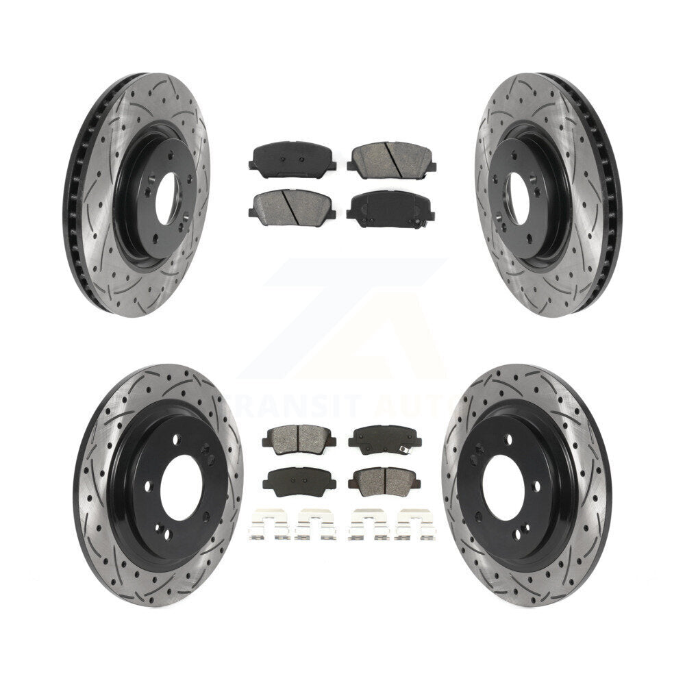 Drill Slot Disc Brake Rotor Semi-Metallic Pad Front Rear Kit For Kia Optima 2.0L