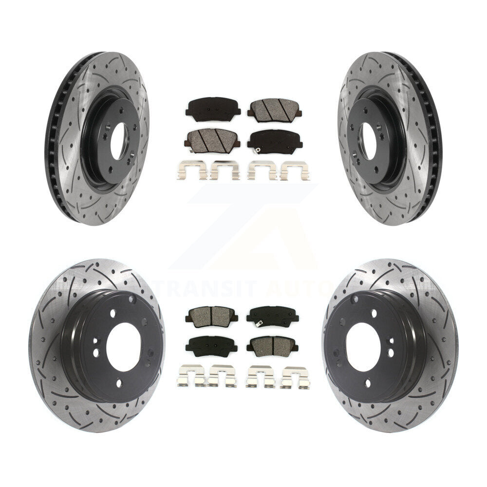 Drilled Slot Disc Brake Rotor Semi-Metallic Pad Front Rear Kit For Hyundai Azera