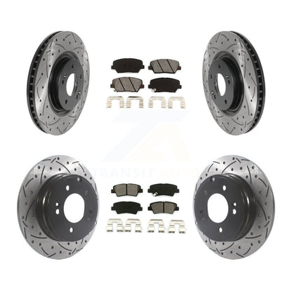 Drilled Slot Disc Brake Rotor Semi-Metallic Pad Front Rear Kit For Hyundai Azera