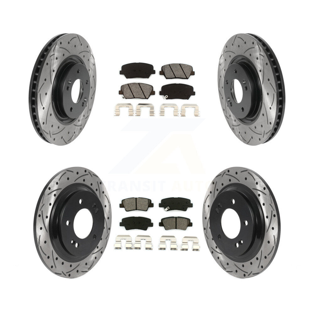 Drilled Slot Disc Brake Rotor Semi-Metallic Pad Front Rear Kit For Hyundai Azera