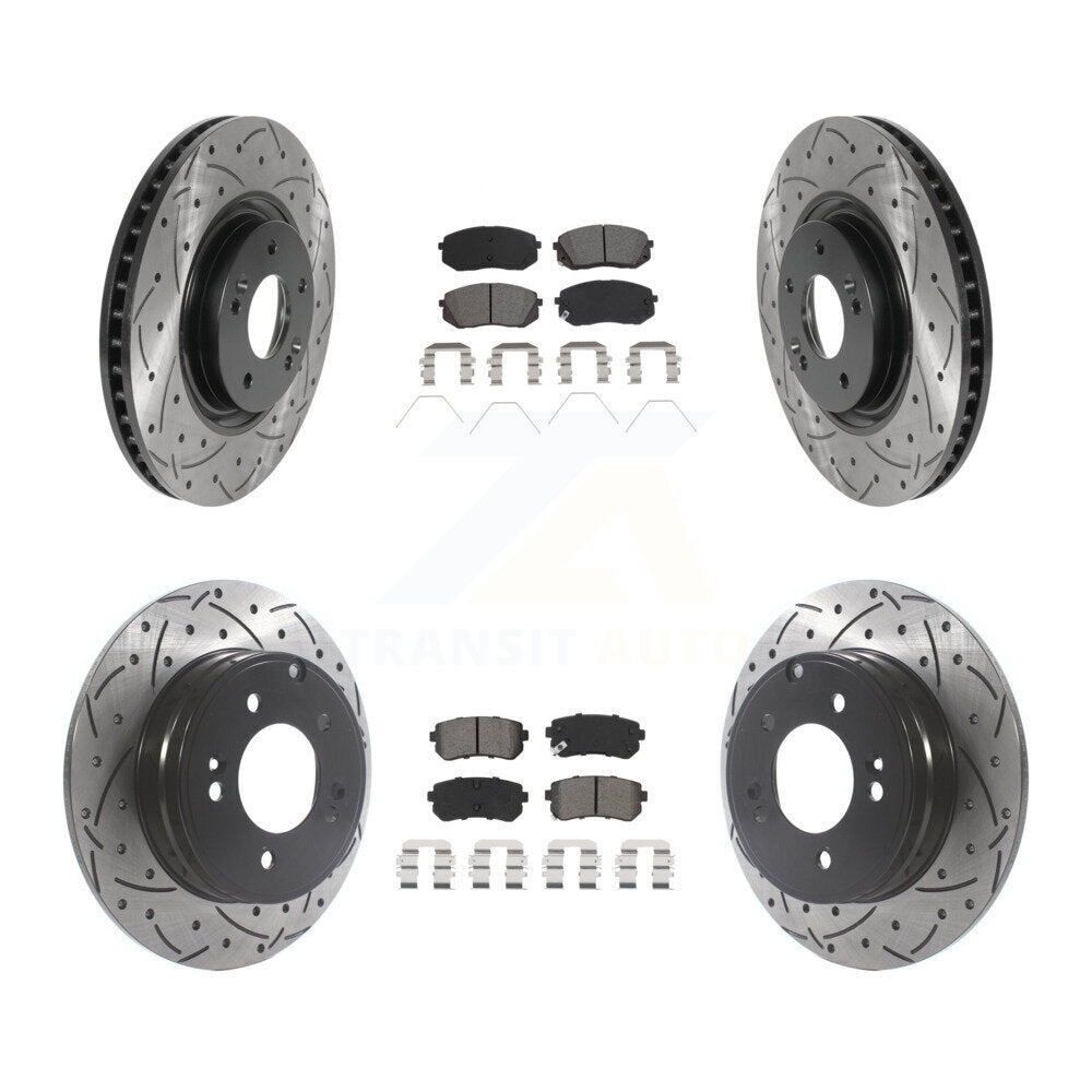Coat Drill Slot Disc Brake Rotor Semi-Metallic Pad Front Rear Kit For Kia Optima