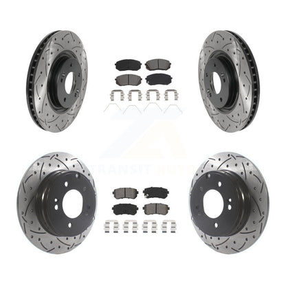 Coat Drill Slot Disc Brake Rotor Semi-Metallic Pad Front Rear Kit For Kia Optima