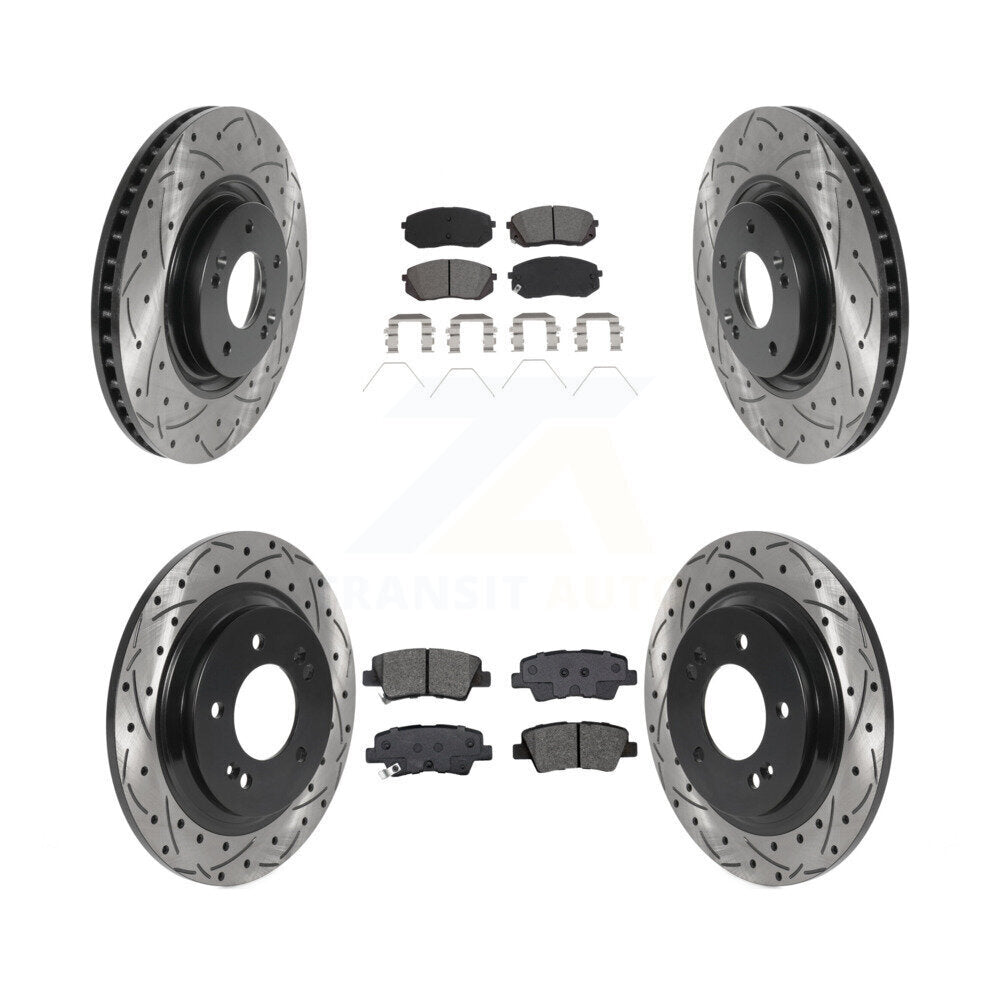 Coat Drill Slot Disc Brake Rotor Semi-Metallic Pad Front Rear Kit For Kia Optima