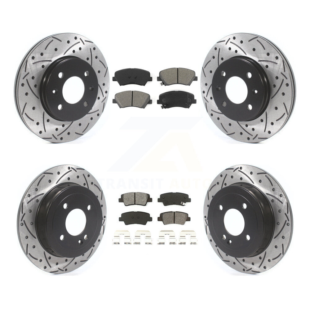 Drilled Slot Brake Rotor Semi-Metallic Pad Front Rear Kit For Hyundai Accent Kia