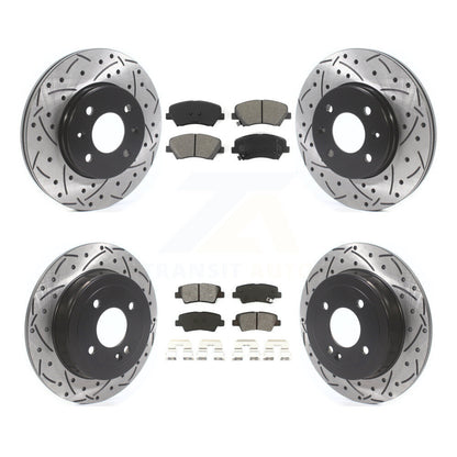 Drilled Slot Brake Rotor Semi-Metallic Pad Front Rear Kit For Hyundai Accent Kia