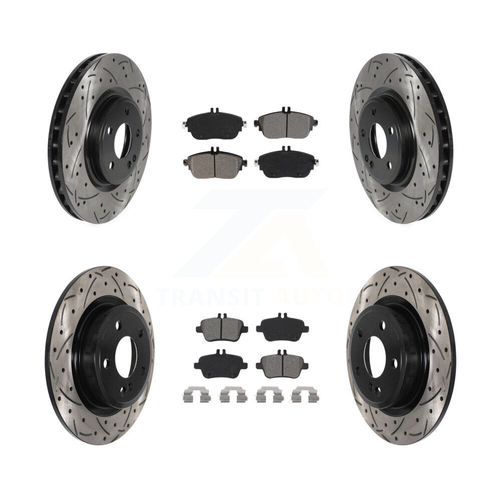 Drill Slot Brake Rotor Semi-Metallic Pad Front Rear Kit For Mercedes-Benz GLA250