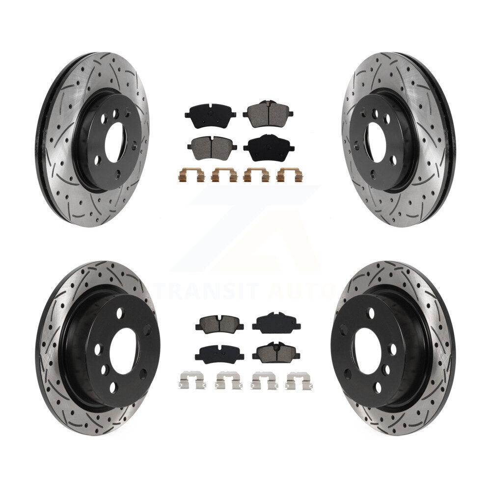 Drilled Slot Disc Brake Rotor & Semi-Metallic Pad Front Rear Kit For Mini Cooper