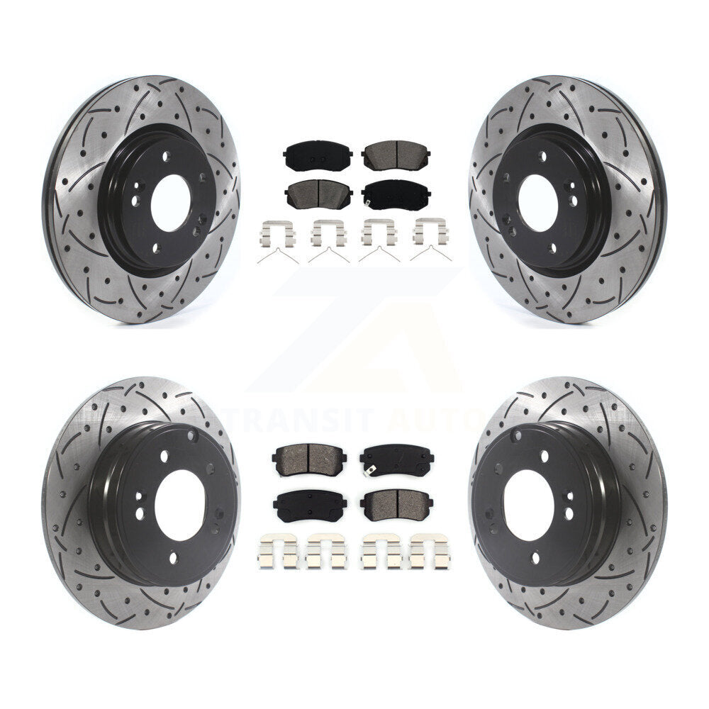 Drill Slot Disc Brake Rotors Semi-Metallic Pad Front Rear Kit For Hyundai Sonata