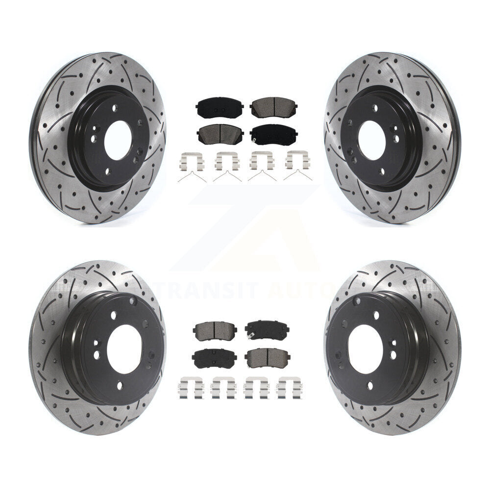 Coat Drill Slot Disc Brake Rotor Semi-Metallic Pad Front Rear Kit For Kia Optima