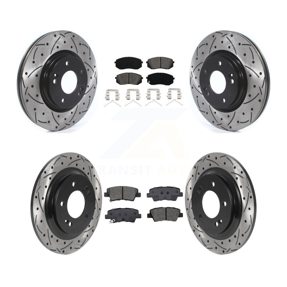 Coat Drill Slot Disc Brake Rotor Semi-Metallic Pad Front Rear Kit For Kia Optima