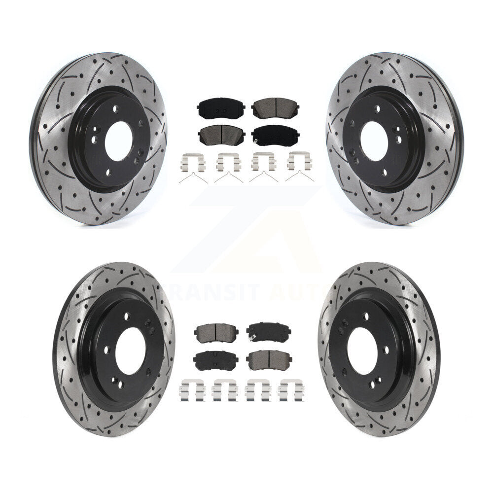 Coat Drill Slot Disc Brake Rotor Semi-Metallic Pad Front Rear Kit For Kia Optima