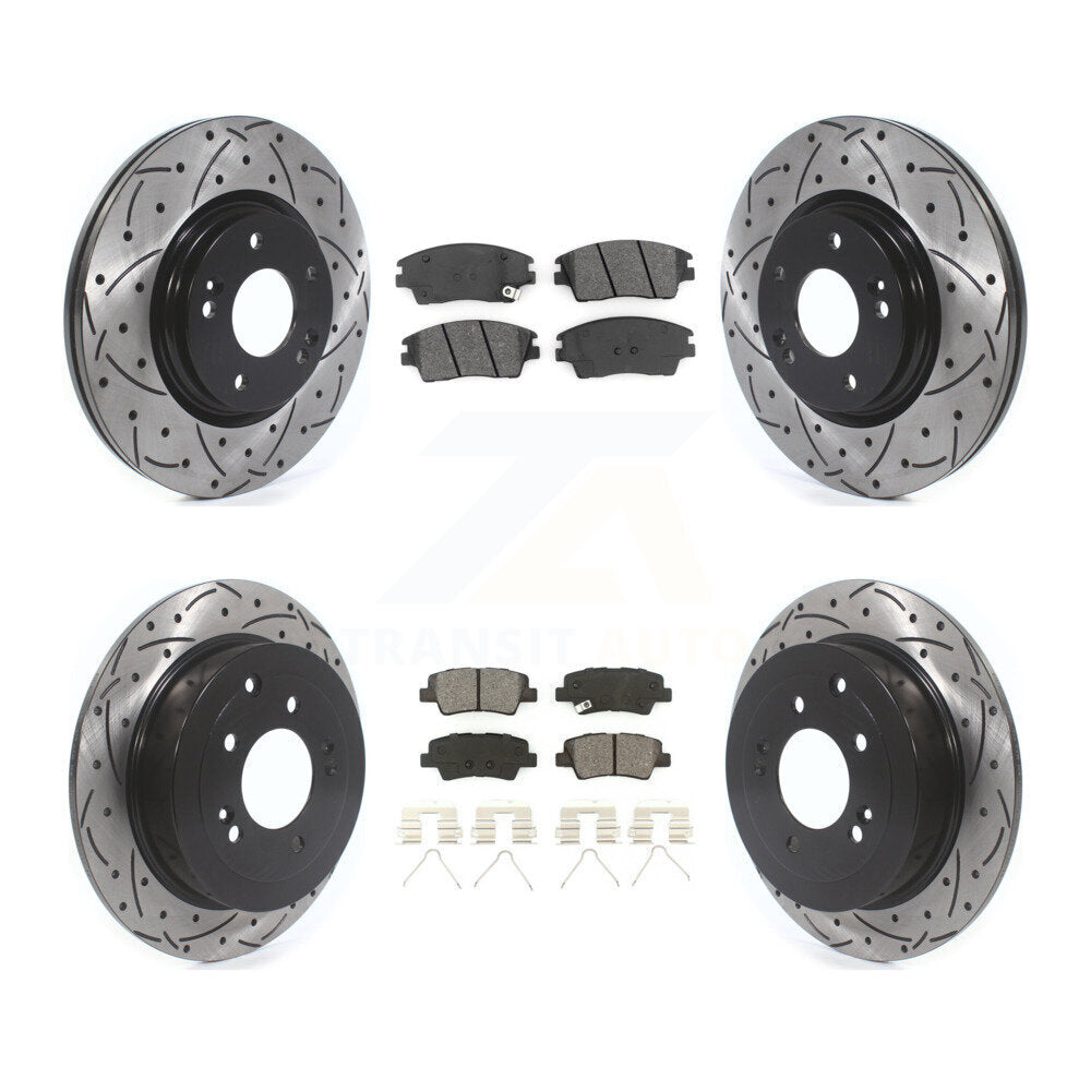 Drilled Slot Brake Rotor Semi-Metallic Pad Front Rear Kit For Hyundai Tucson Kia
