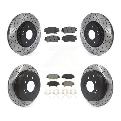 Drilled Slot Brake Rotor Semi-Metallic Pad Front Rear Kit For Hyundai Tucson Kia