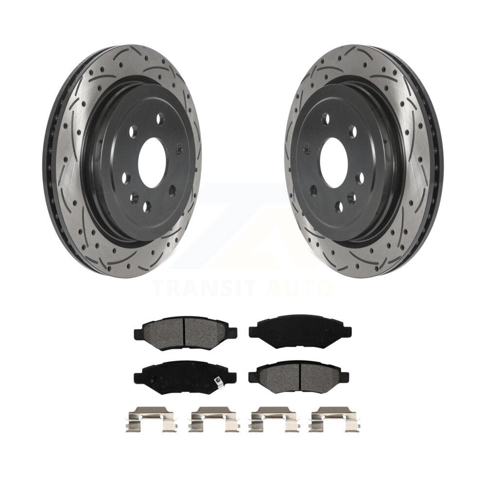 Drilled Slot Brake Rotor & Semi-Metallic Pad Rear Kit For Cadillac SRX Saab 9-4X