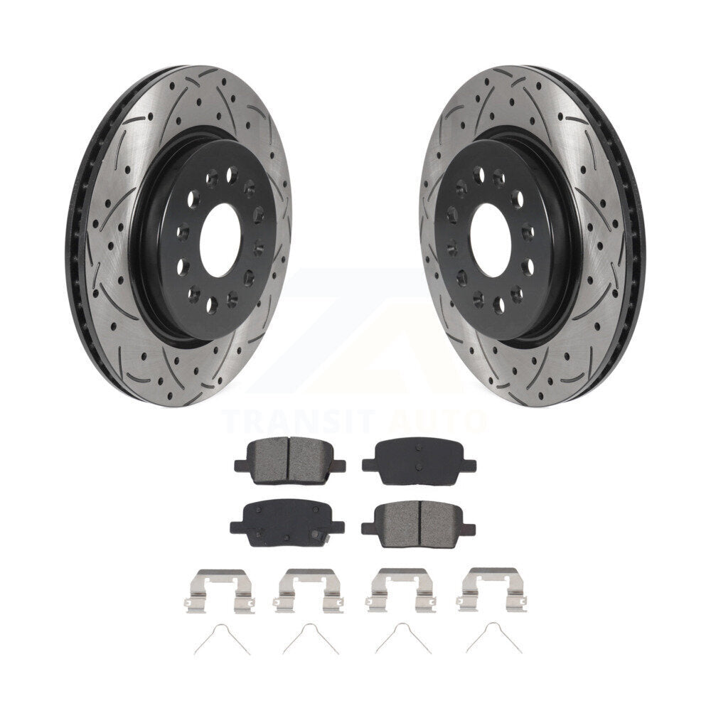 Drill Slot Brake Rotor Semi-Metallic Pad Rear Kit For Chevrolet Cadillac XT5 GMC
